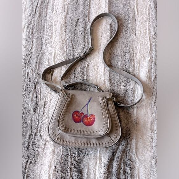 Urban Expressions Handbags - Hand painted Cherry Urban Expressions Grey Satchel Purse
